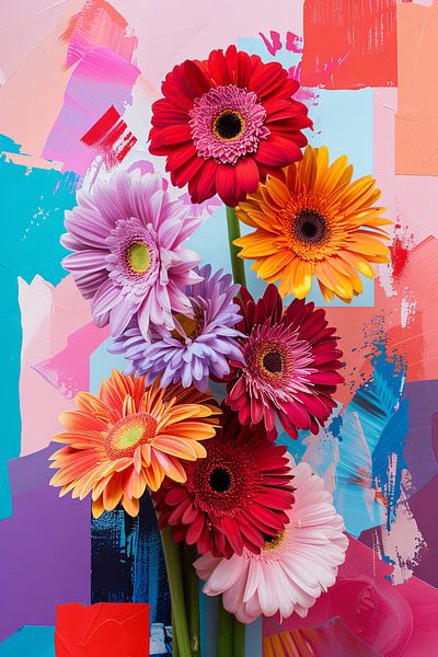 Gerbera flowers - vibrant flowers in a modern design by Poster Art Shop