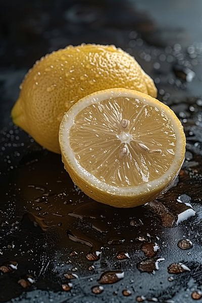 Gros plan d'un citron avec des gouttes d'eau par Art & Soul Creations