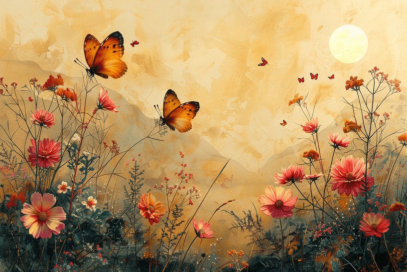 Field of flowers with wildflowers and butterflies by Studio Allee