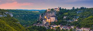 Panorama und Sonnenuntergang in Rocamadour, Frankreich