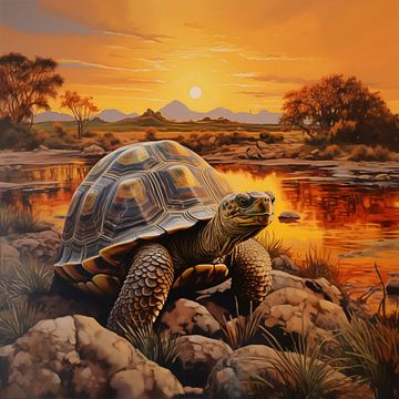 Schildpad in savanne van The Xclusive Art
