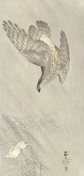 Falke auf der Jagd nach einem Hasen von Ohara Koson - 1900 - 1910 von Gave Meesters