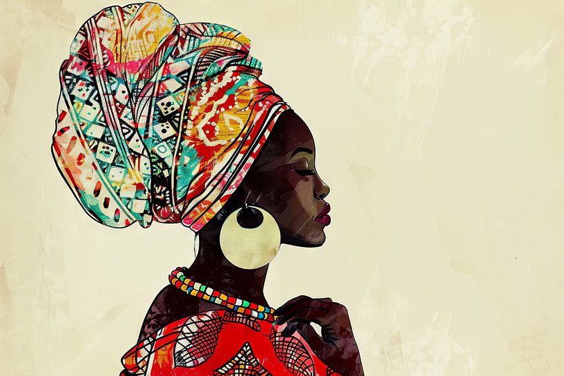 African elegance - Colourful portrait by Poster Art Shop