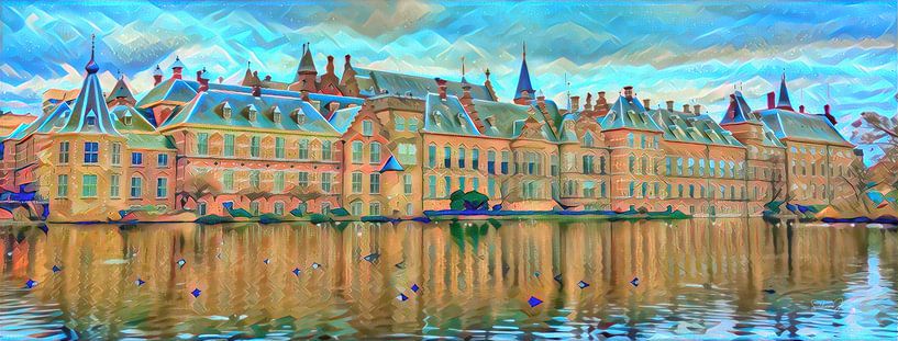 Modern Panorama Schilderij Binnenhof aan Hofvijver Den Haag van Slimme Kunst.nl