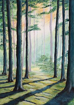 Impressionistischer Märchenwald - Vertikale Acrylmalerei von Maarten Pietersma