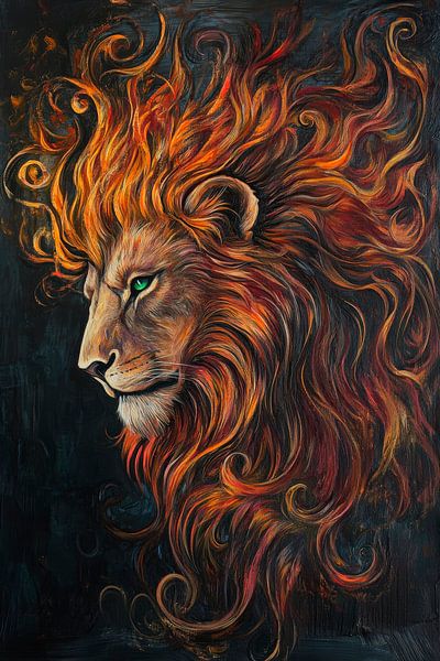 Lion portrait with fiery mane by Poster Art Shop