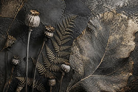 Kintsugi Leaf & Botanical – Abstraktes Schwarz-Gold Wandbild