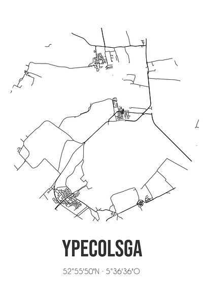 Ypecolsga (Fryslan) | Map | Black and White by Prints of Place
