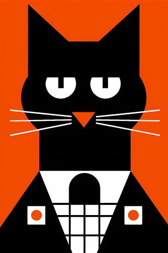 Minimalistisch Zwarte Kat in Smoking Kunstprint