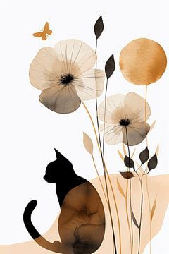 Een Kitten in Japandi Abstract Minimalisme van Karina Brouwer