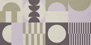Abstract geometric modern art in brown, green and pink by Dina Dankers
