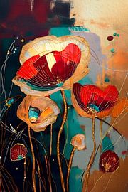 Abstrakte Mohnblumen, Serie Goldstrukturen-2 von Studio Pieternel
