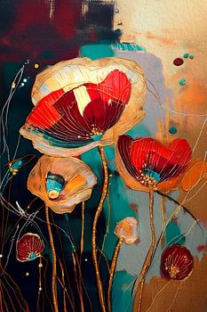 Abstrakte Mohnblumen, Serie Goldstrukturen-2