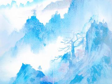 Japandi Berg Landschaft im Winter