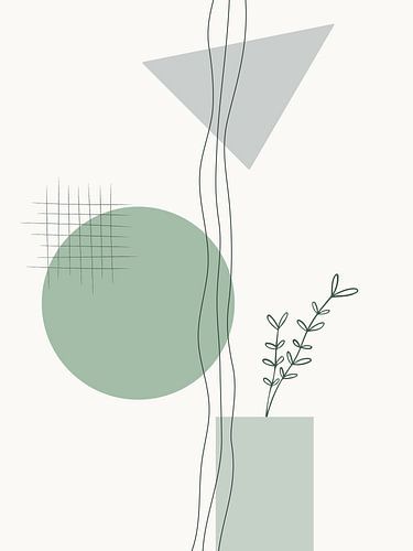 Green Geometric Botanical Print