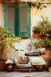 Vespa vor Fenster von Poster Art Shop
