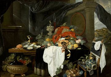 Een Pronkstilleven met fruit, oesters en kreeften, Andries Benedetti