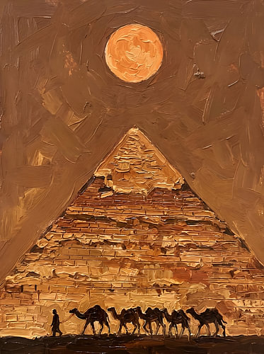 Reis naar de piramide bij maanlicht