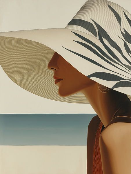 Frau mit großem Strandhut von Bert Nijholt