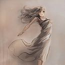 Anime artwork - meisje met jurk - taupe kleur van Emiel de Lange thumbnail