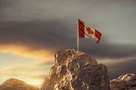 Zwaaien met Canadese vlag op bergtop van Besa Art thumbnail