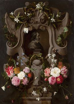 Büste von Constantijn Huygens umgeben von einer Blumenkrone, Daniel Seghers, Jan Cossiers