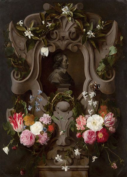 Buste van Constantijn Huygens Omringd door een bloemenkrans, Daniel Seghers, Jan Cossiers, Jan Cossi van Meesterlijcke Meesters