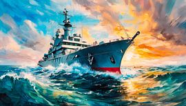 Marineschip in zee