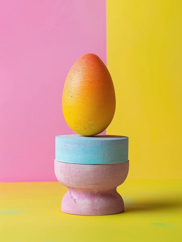 Buntes Osterei auf pastellfarbenem Sockel von Mosaic Dialogue