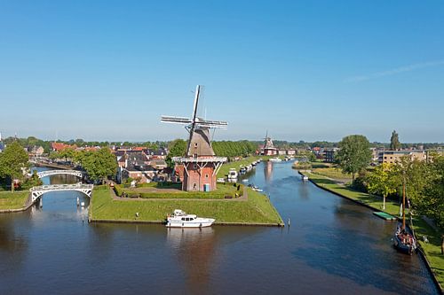 Aerial view of the historic town of Dokkum in Friesland