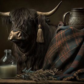 Still life with a Scottish Highlander by Digitale Schilderijen