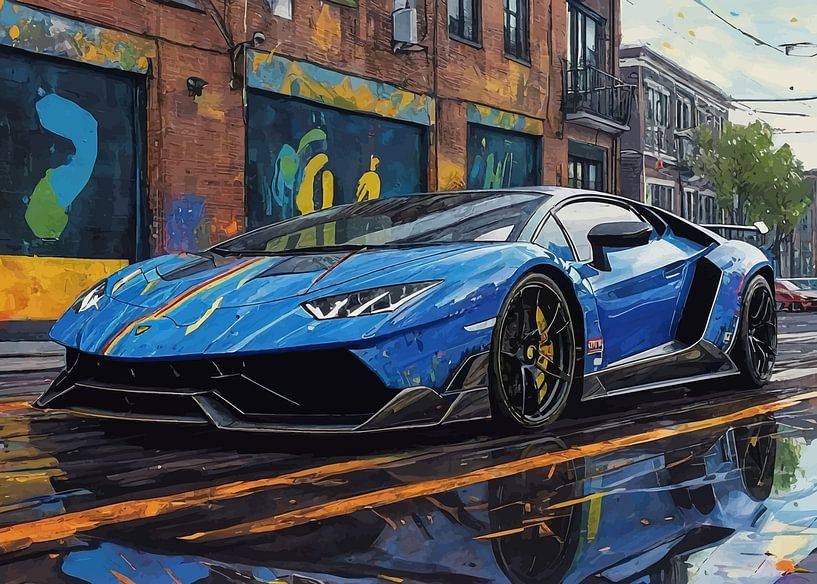 Der Lamborghini Centenario Dunkelblau und Cityscape von MIROKKU