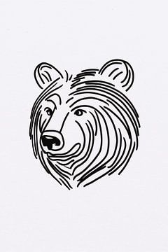 Black-and-white line illustration of a bear by De Muurdecoratie
