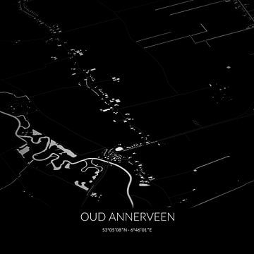 Zwart-witte landkaart van Oud Annerveen, Drenthe. van Rezona