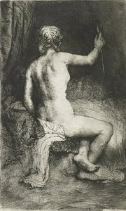 Rembrandt van Rijn, Sitzender Frauenakt auf einem Bett, 1661