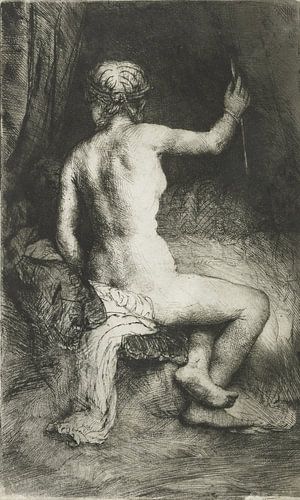 Rembrandt van Rijn, Naakte vrouw, gezeten op een bed,1661