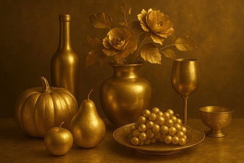 Monochroom gouden bloemen en fruit