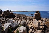 Special rock formation couple in love at the pink granite coast Brittany