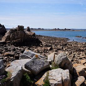 Special rock formation couple in love at the pink granite coast Brittany by Sandra van der Burg