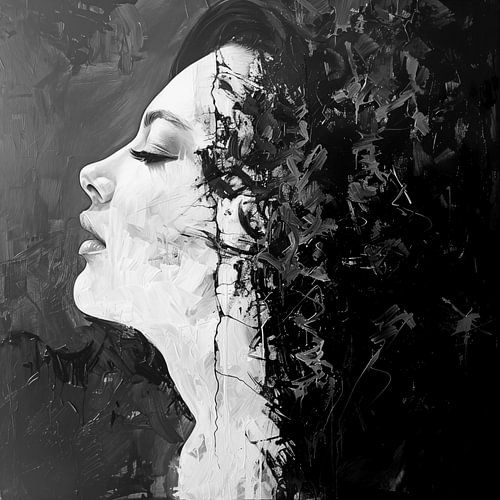 Portret van een dame in zwart wit