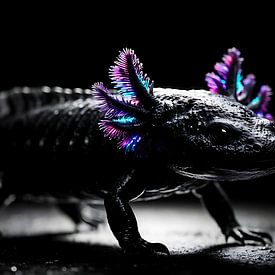 Neonleuchtender Axolotl – Düstere, stimmungsvolle Fotografie – Kunstfotografie von MIROKKU