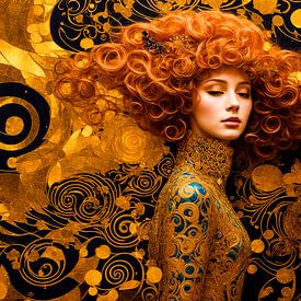 Aurea Divina: Wind of Gold – Rote Haare & Art Nouveau Wirbel von Pitkovskiy Photography|ART