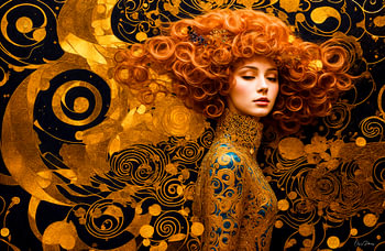 Aurea Divina: Wind van Goud - Rood haar & Art Nouveau-wervelingen