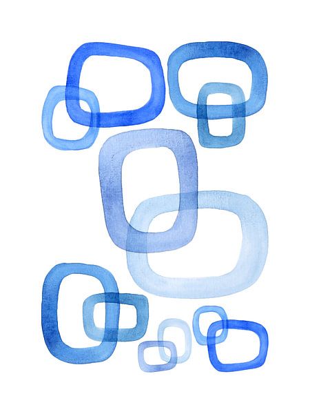Samen sterk / Feeling blue serie 2 van 4 (abstract aquarel schilderij eenvoudige lijnen blauw wit) van Natalie Bruns