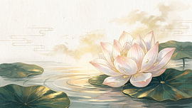 Serene Lotus Blossom Floating on Golden Morning Waters by Siti Zuliana