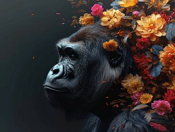 Stille Betrachting - Gorilla in Bloemenzee van Eva Lee