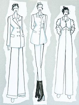 Mode Illustratie met 3 vrouwen | zwart-wit