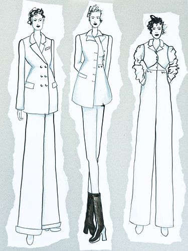 Mode Illustratie met 3 vrouwen | zwart-wit