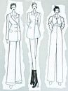Illustration de mode avec 3 femmes | noir et blanc par Henriëtte Mosselman Aperçu