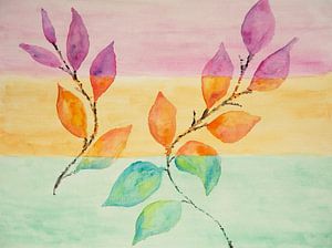 Leuchtende Blätter (Aquarell von Zweigen mit Blättern in leuchtenden Farben)
